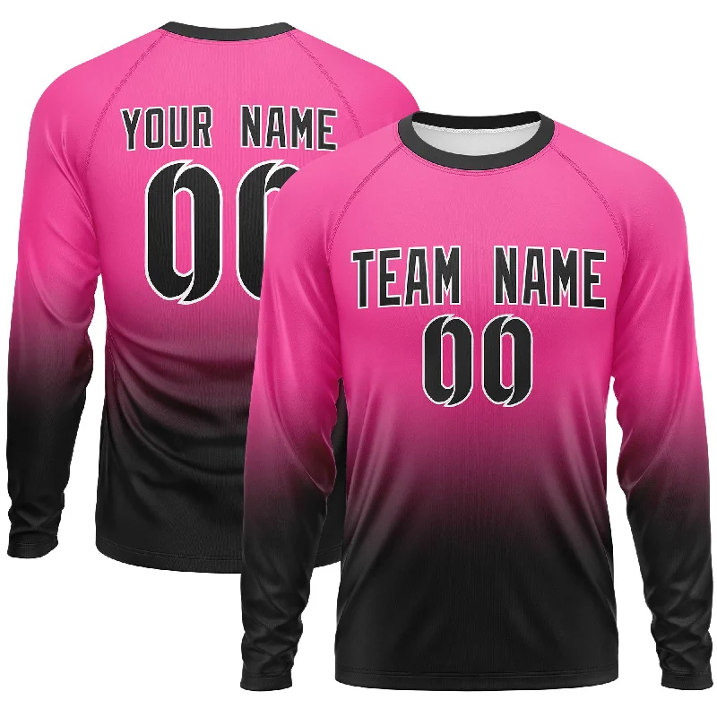 Custom Pink-Black Gradient Fashion Design Long Sleeve Performance T-Shirt