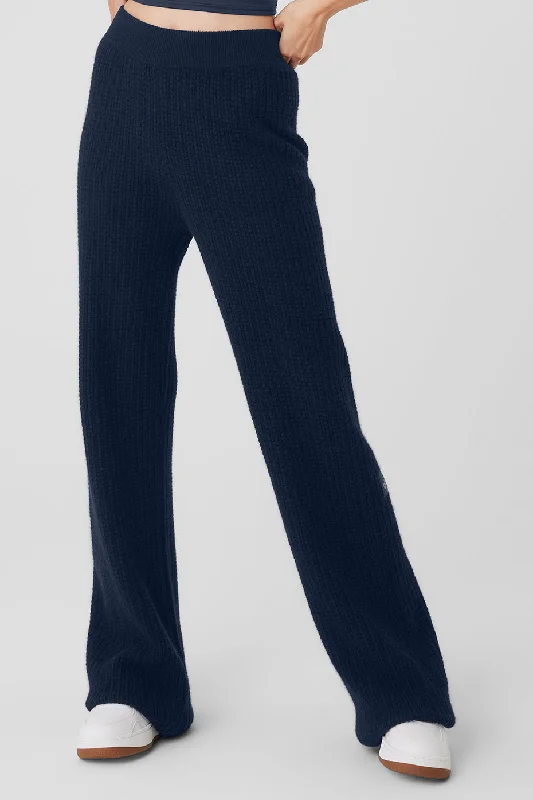 Price Fest Cashmere High-Waist Plush Waffle Pant - Navy