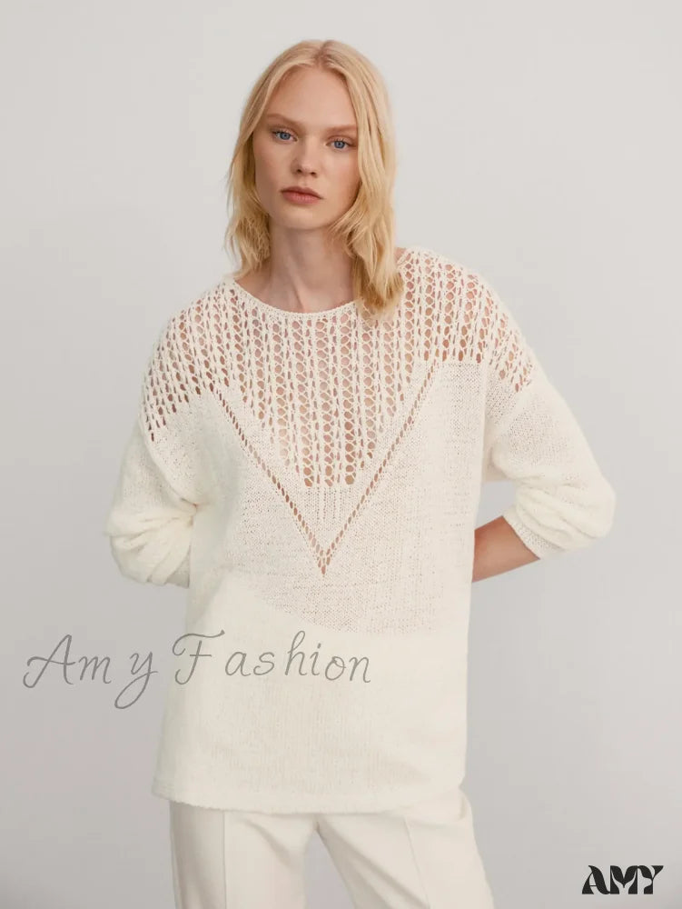 The Best Prices 2024 Autumn New Style Loose Version Hollow-out Design Solid Color Long-sleeved Stylish Sweater The Best Prices 2024 Autumn New Style Loose Version Hollow-out Design Solid Color Long-sleeved Stylish Sweater
