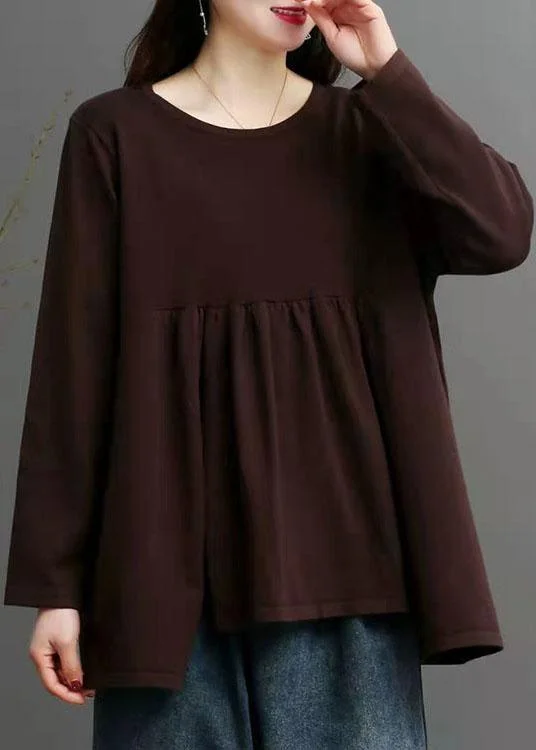 Deal Zone French Chocolate O-Neck asymmetrical design Fall Knit Sweater