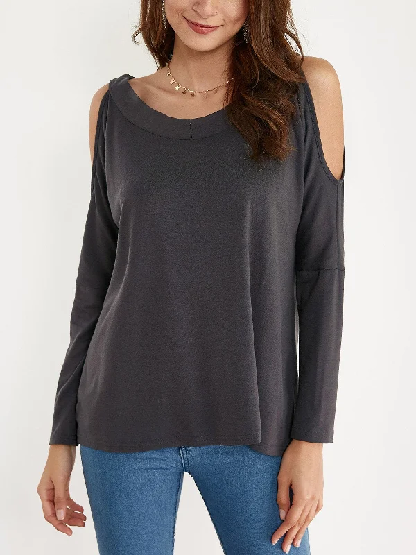 Special Discount Custom Round Neck Cold Shoulder Long Sleeves T-shirt