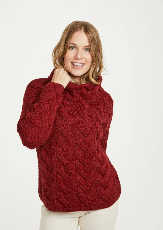 Price Reduction Aran Cowl Neck Chunky Sweater | Red