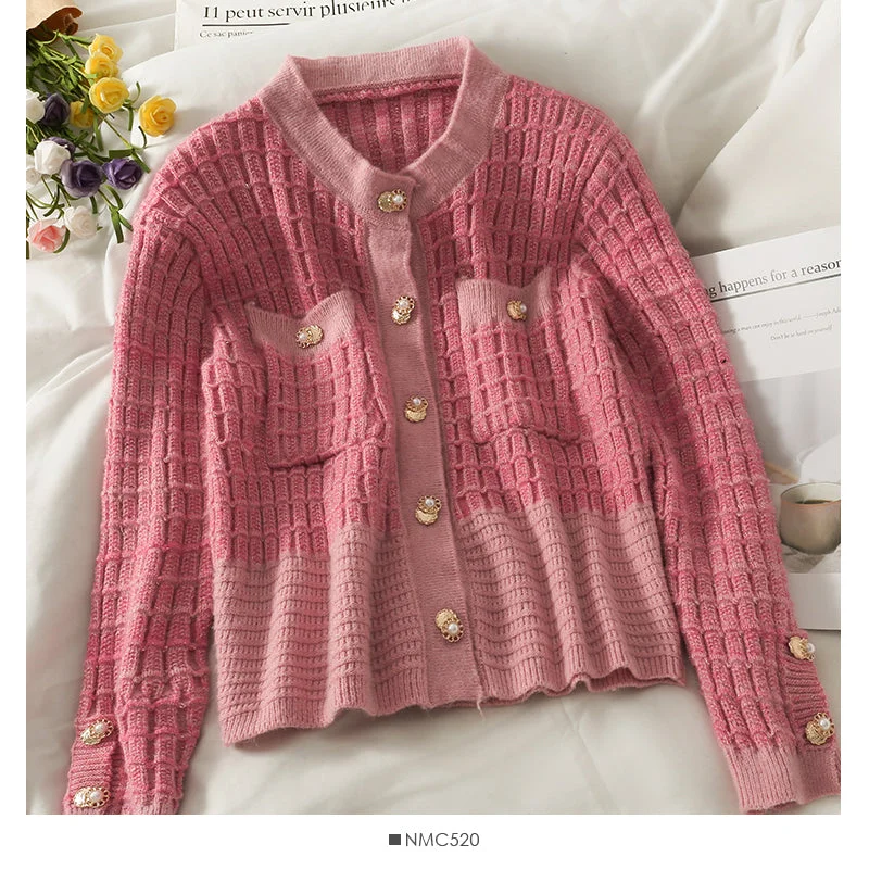 Special Price Sweater women's round neck single breasted cardigan slim fit  1827