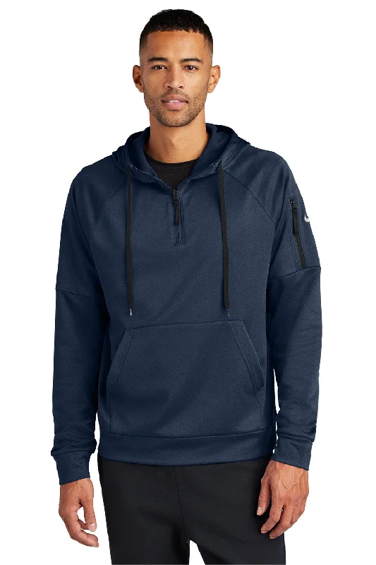 Nike Mens Therma-Fit Fleece 1/4 Zip Hooded Sweatshirt Hoodie w/ Pouch Pocket - Navy Blue - New