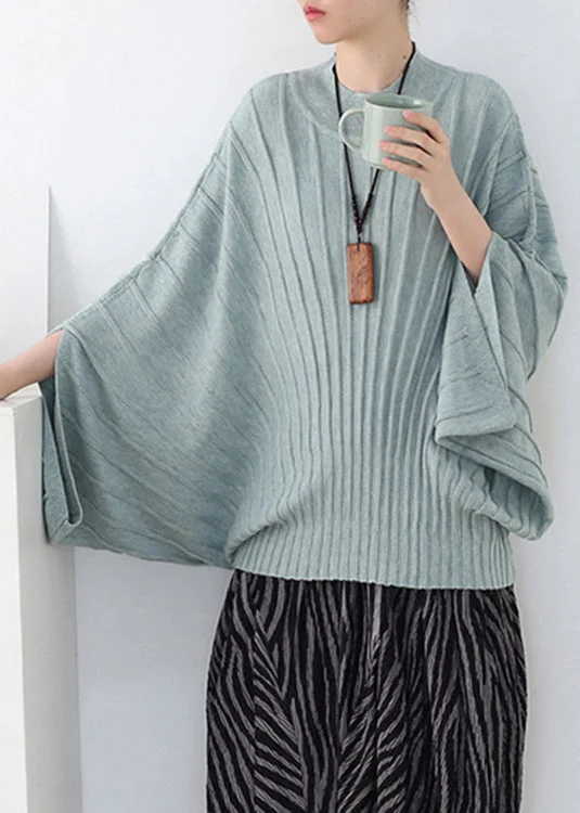 Special Buy Green O-Neck Woolen Knit Sweater Batwing Sleeve