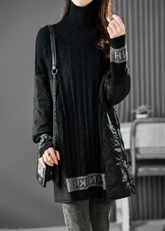 Weekend Steals Await Jacquard Black Turtleneck Patchwork Alphabet Button Thick Knit Sweater Winter Weekend Steals Await Jacquard Black Turtleneck Patchwork Alphabet Button Thick Knit Sweater Winter