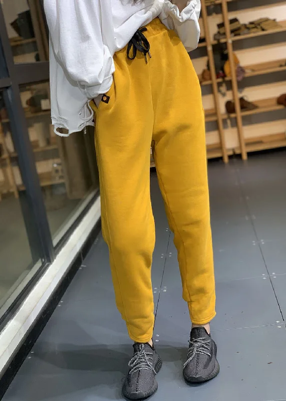 Deep Savings Diy Yellow Elastic Waist Drawstring Pockets Warm Fleece Sweatshirt Pants Winter