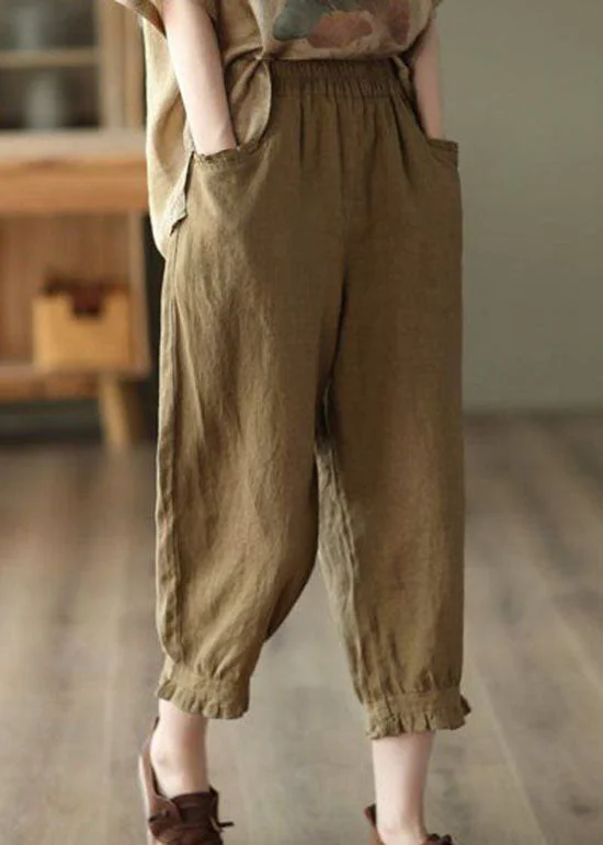 Sale Event Coffee Pockets Patchwork Linen Crop Pants Cinched Summer