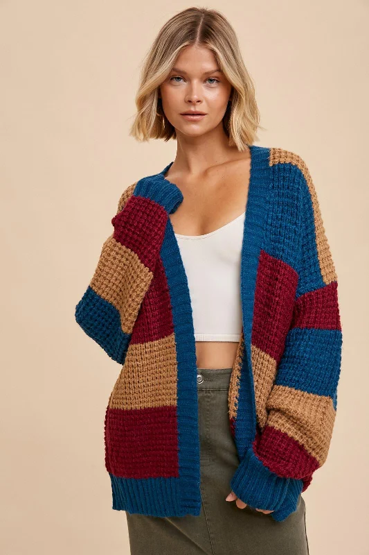 Incredible Offers Teal Colorblock Chunky Cardigan