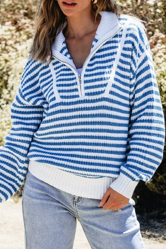 Grand Opening Sale Quinn Stripe Zip Up Collar Sweater