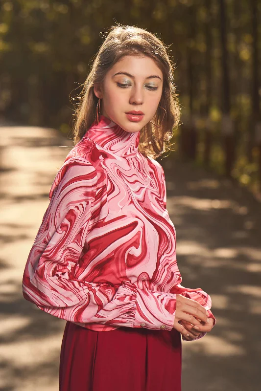 Savings Event Marble Design Pullover Elasticated Crop Top