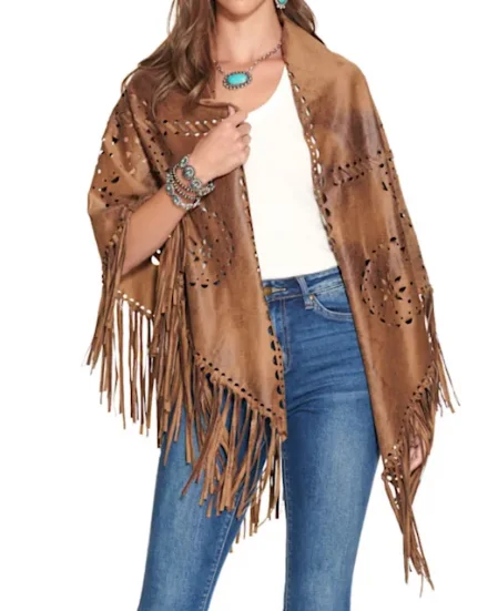 Weekend Bargains to Relish Montana Co Women's Carmel Fringed Shoulder Wrap (S-222)
