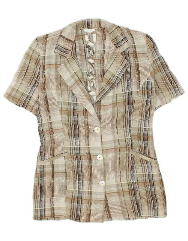 Clearance Sale VINTAGE Womens 3 Button Blazer Jacket UK 12 Medium Beige Check