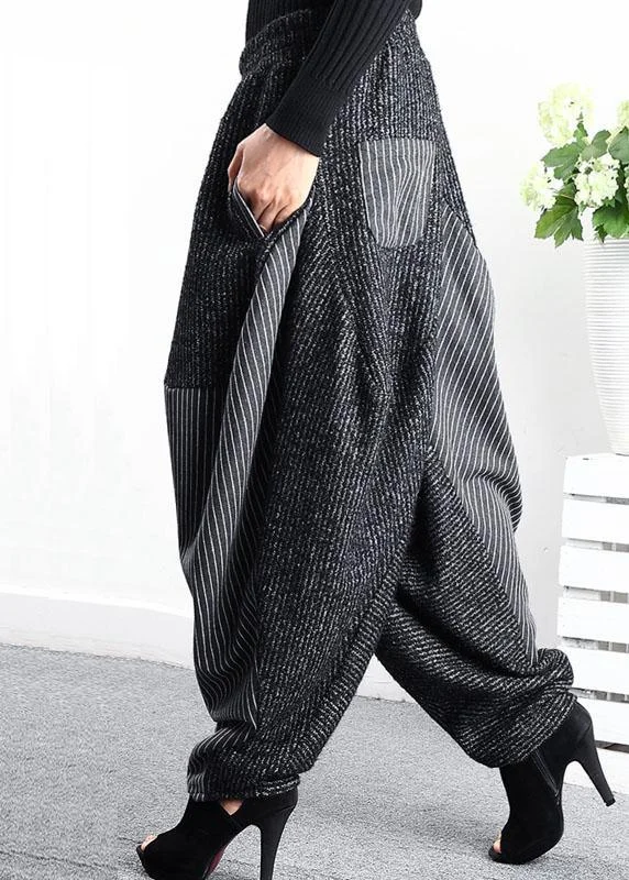 Weekend Specials to Savor DIY Black Grey Patchwork Striped asymmetrical design Winter Pants