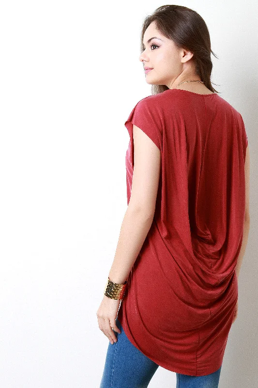 Year-End Sale Draped Back Scoop Neck High Low Top