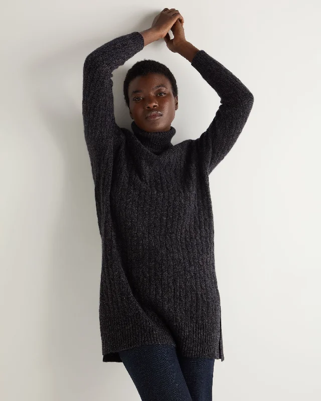 Weekend Shopping Made Better Women's Turtle Neck Cable Cashmere Tunic Granite Grey