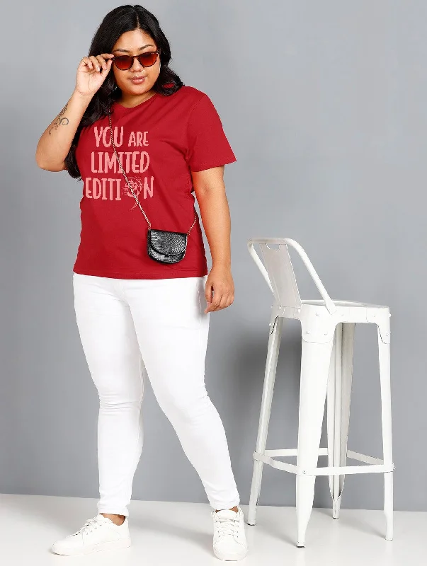 Weekend Deals to Brighten Your Day Womens Regular fit Plus Size Printed T-shirt (Maroon)