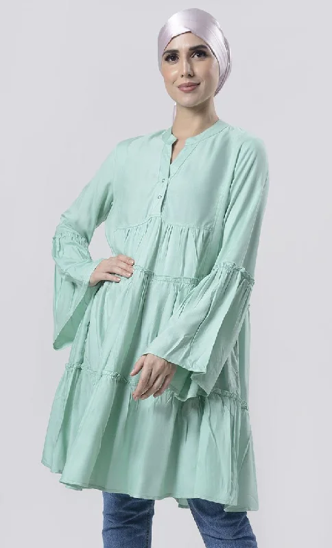 Don't Wait Tiered Green Ash Everyday Wear Soft, Breathable Cool Tunic