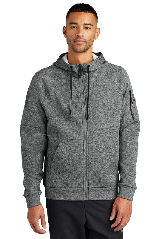 Nike Mens Therma-Fit Fleece Full Zip Hooded Sweatshirt Hoodie w/ Pockets - Heather Charcoal Grey - New