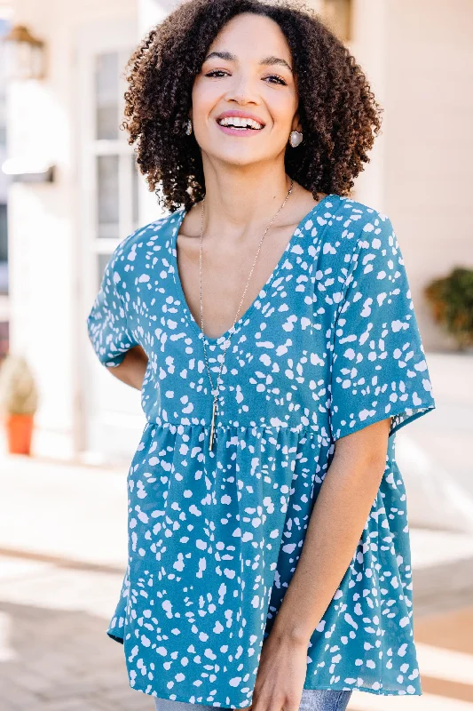 Unmissable Sale In Full Control Turquoise Blue Spotted Top