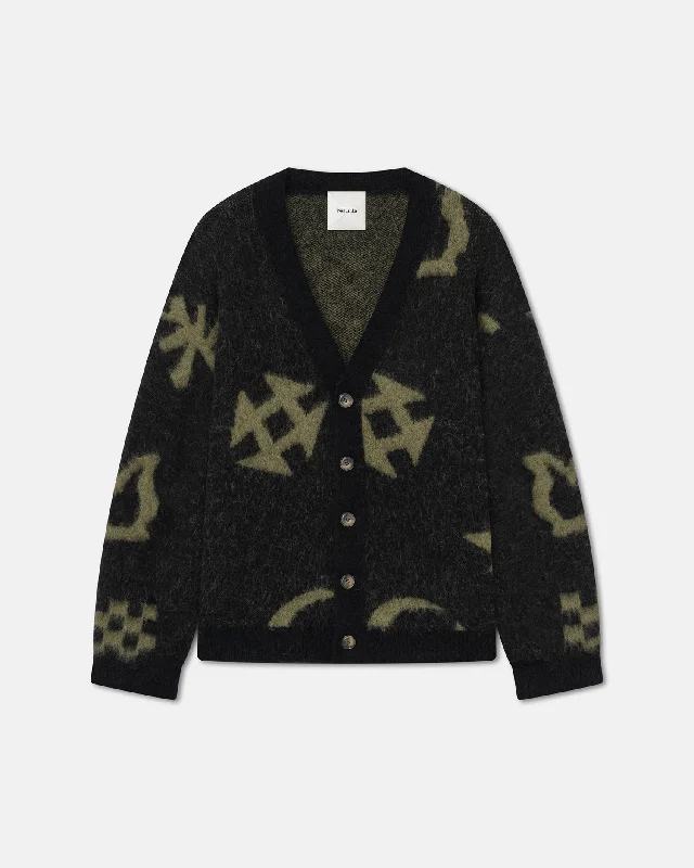 Major Deal Nessin - Brushed-Alpaca Cardigan - Black/Khaki Totem