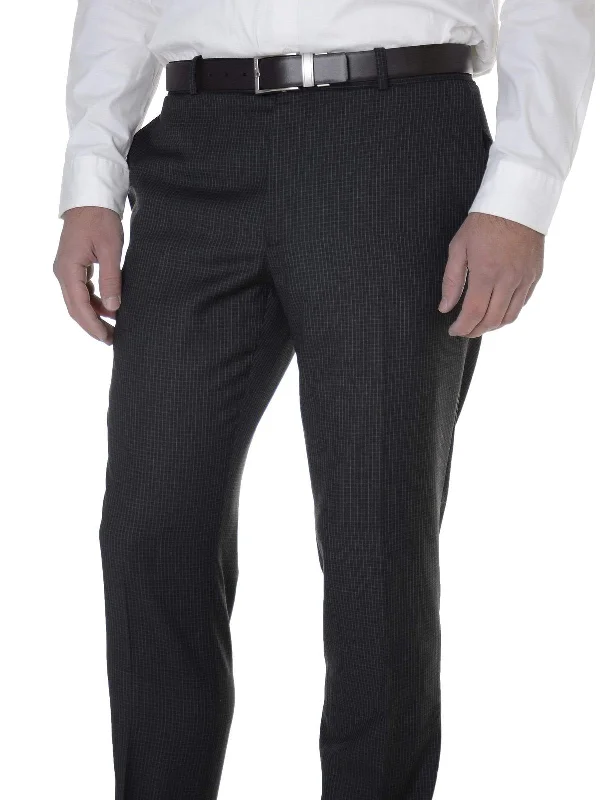 Bar III Mens Charcoal Gray Check Slim Fit Flat Front Wool Blend Dress Pants