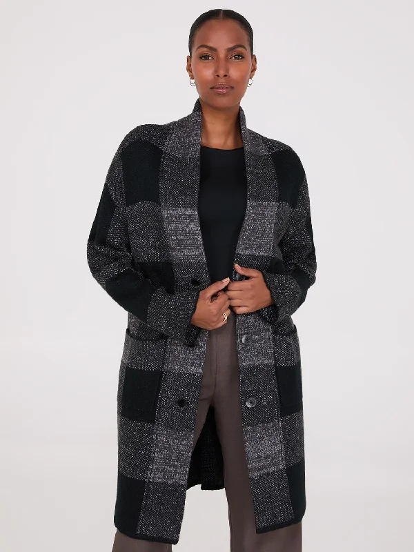 Exclusive Access 3-Button Plaid Coatigan