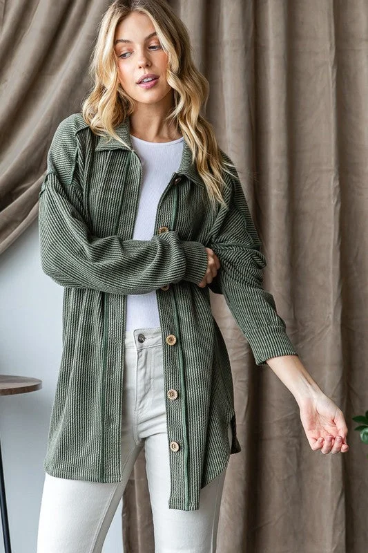 Mega Sale MORGAN BASIC COLLAR SOLID URBAN RIBBED BUTTON DOWN