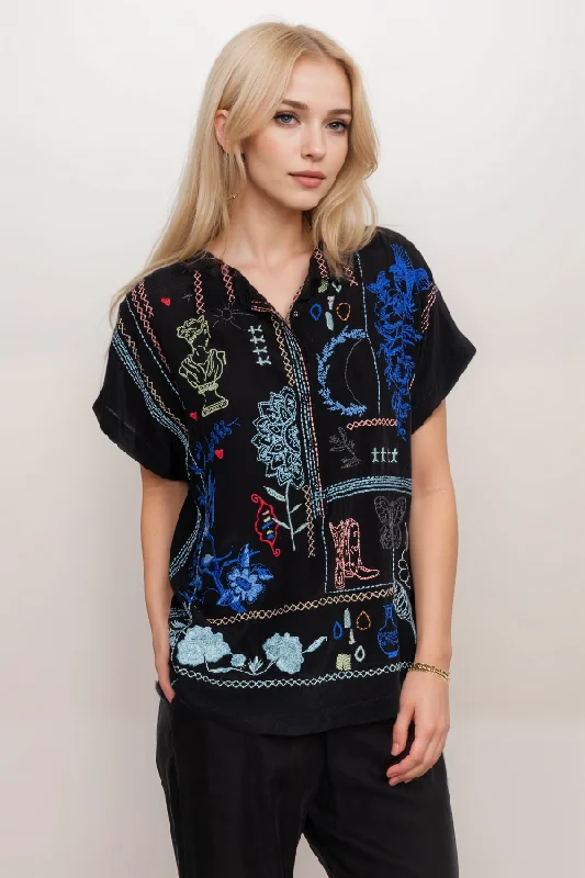 Weekend Bargains Await You Johnny Was Black Nahmad Silk Blouse B12223-E