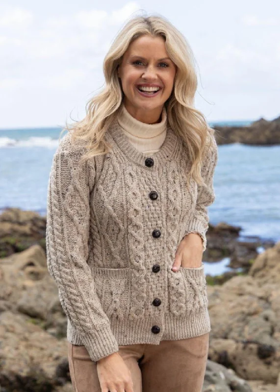 Special Price Inagh Ladies Aran Cardigan | Oatmeal