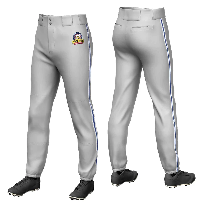 Custom Gray White Royal-White Classic Fit Stretch Practice Pull-up Baseball Pants