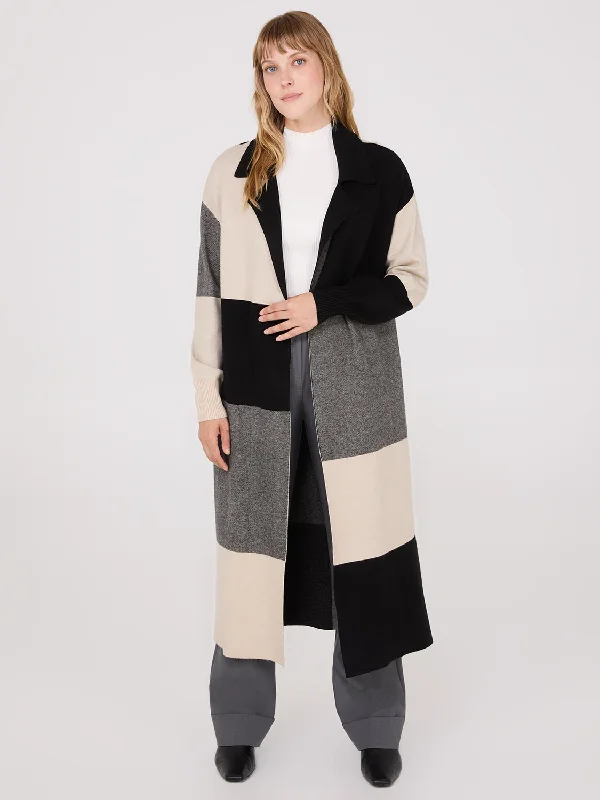 Inventory Reduction Collared Colour Block Long Duster
