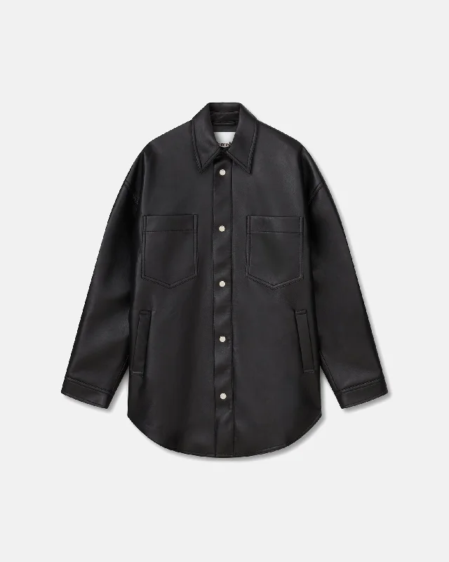 Major Savings Martin - Regenerated Leather Overshirt - Black