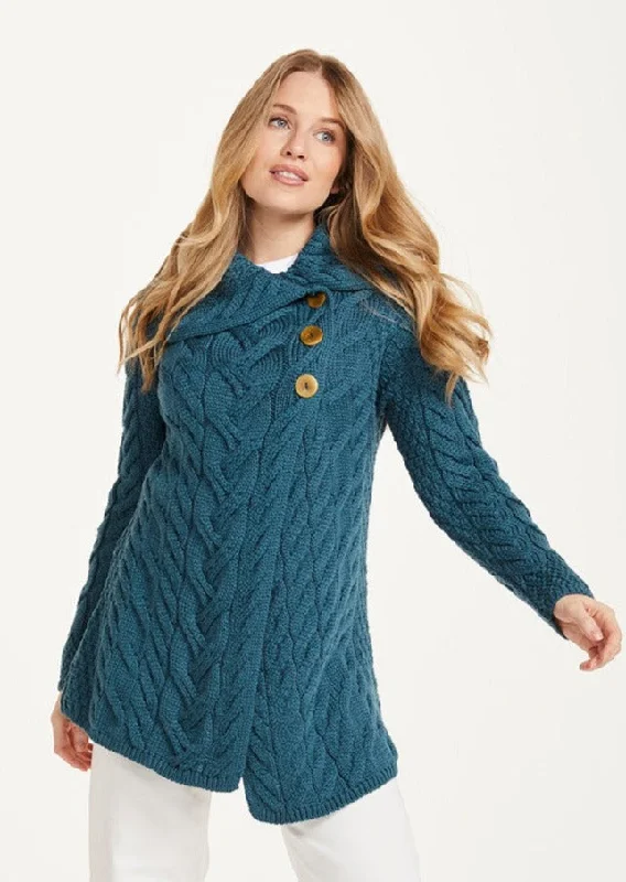 Can't Miss Aran 3 Buttoned Longline Cardigan | Irish Sea
