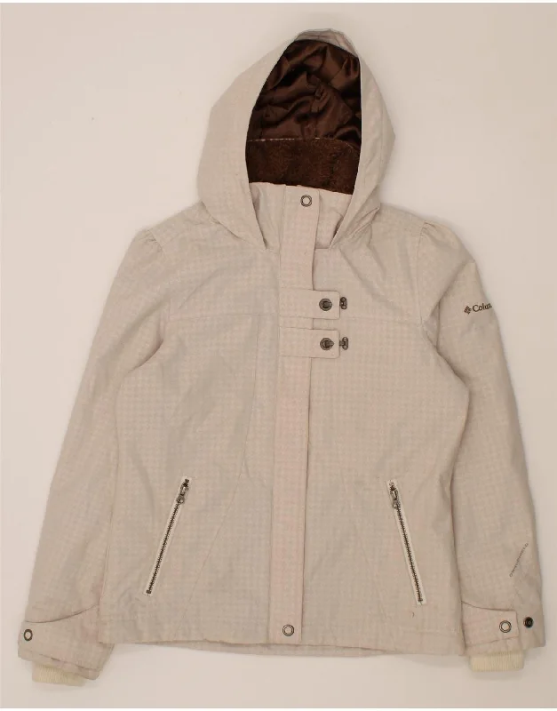 Weekend Deals That Please COLUMBIA Womens Hooded Rain Jacket UK 14 Medium Off White Houndstooth