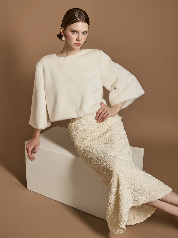 Weekend Price Cuts Galore B3021 Faux Fur Blouse