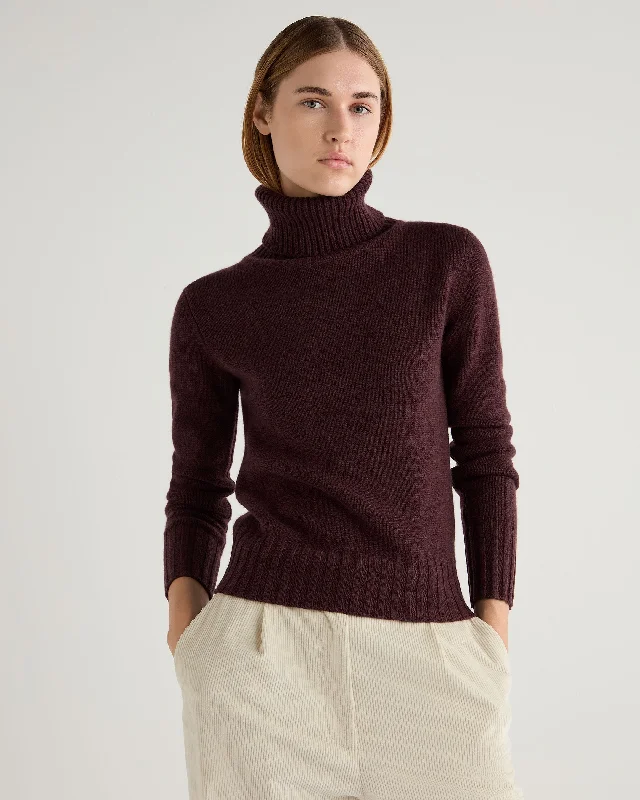 Discount Extravaganza Women's Hazel Chunky Turtle Neck Cashmere Sweater Claret Red