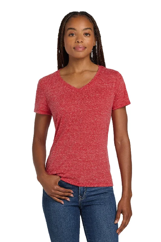 Weekend Bargains to Love Jerzees Womens Vintage Snow Short Sleeve V-Neck T-Shirt - Heather Red