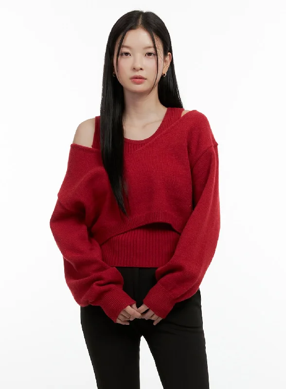 Weekend Deal V-Neck Cropped Sweater ON408