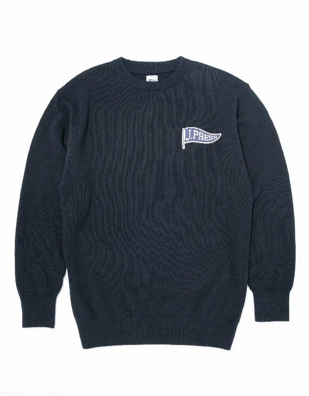 J. PRESS VARSITY CREW NECK SWEATER - NAVY