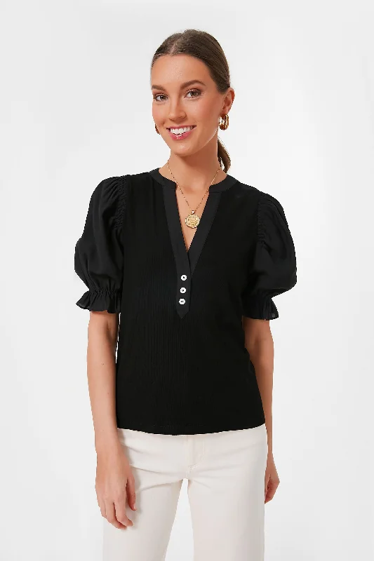 New Arrival Black Livia Puff Sleeve Top