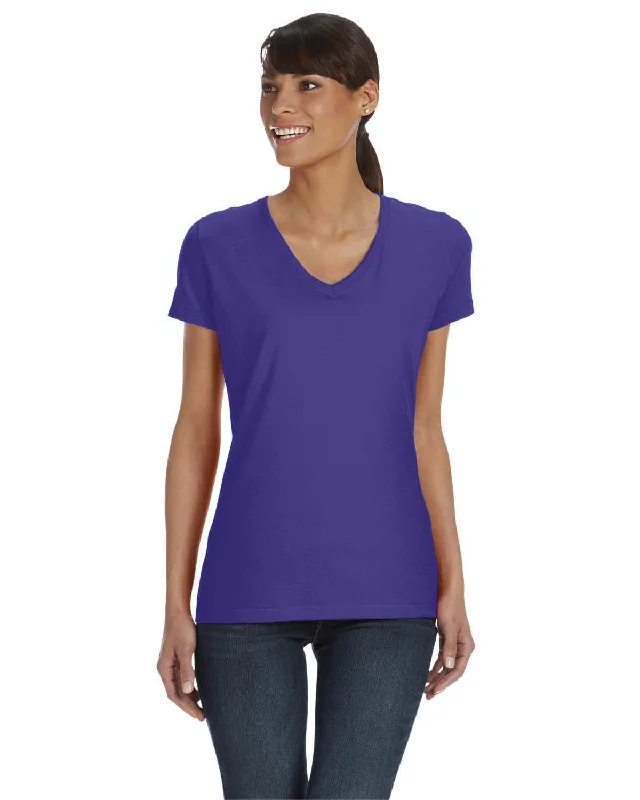 Fruit of the Loom Ladies 100% Heavy Cotton HD V-Neck T-Shirt | Purple