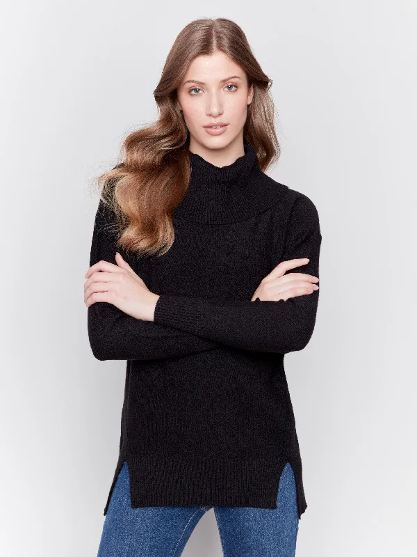 The Best Prices Long Cowl Neck Sweater - Black