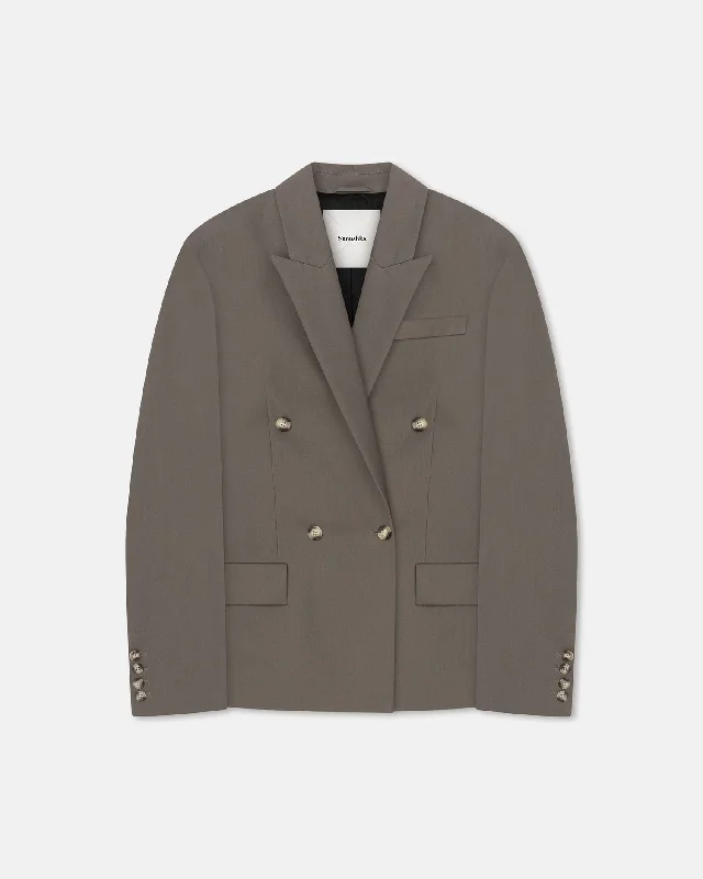 Deal Frenzy Pacey - Cinched-Waist Twill-Suiting Blazer - Gull Gray