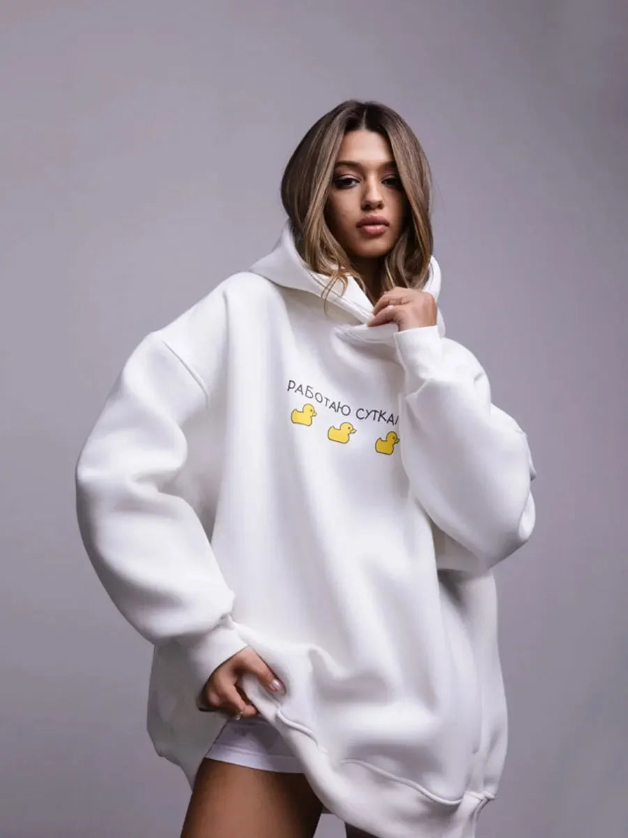 Weekend Discounts to Enjoy Fashion Warm Oversized Casual Duck Print Hoodie