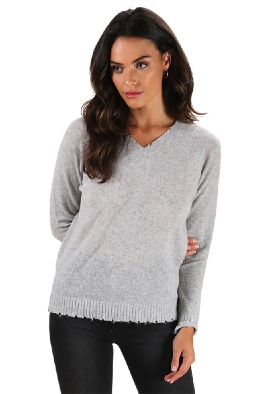 Weekend Deals That Excite Minnie Rose Cashmere Distressed V-Neck Sweater
