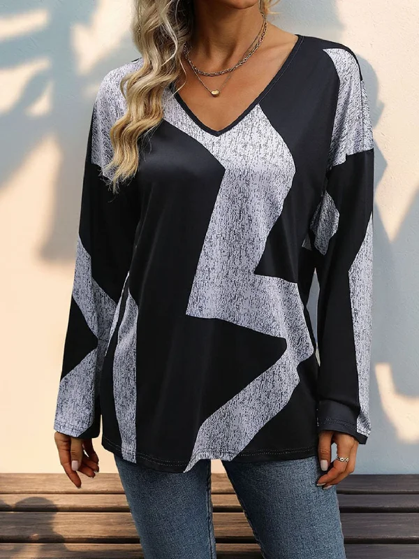 Weekend Bargains to Snag Color Block V-Neck Long Sleeve T-Shirt