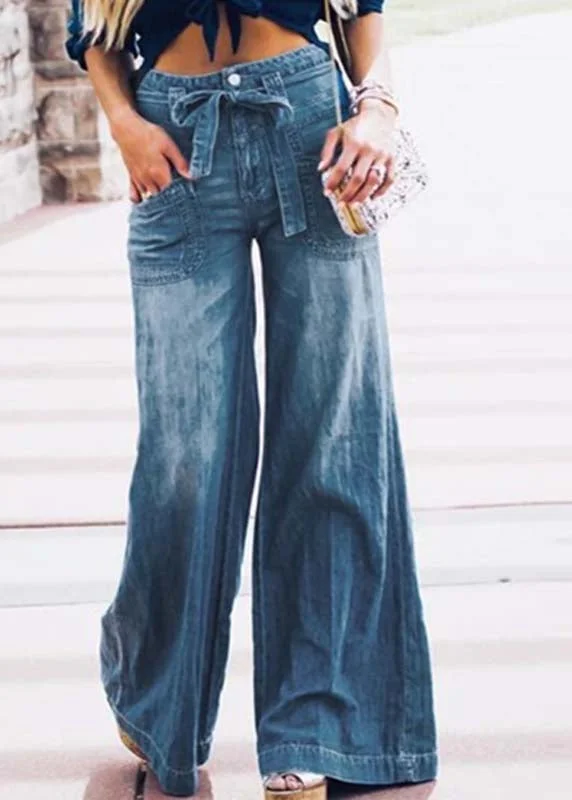 Weekend Extravaganza: Shop Now French Blue Oversized Tie Waist Denim Wide Leg Pants Summer