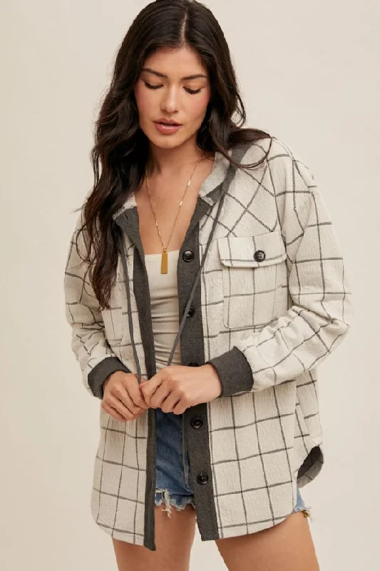 Massive Deals Checkered Jacquard Knit Button Down Shacket