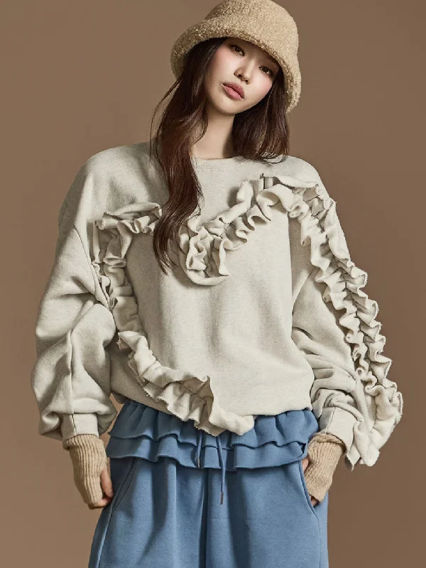 Weekend Specials to Indulge In E3625 Fleece-lined Frill Sweatshirt